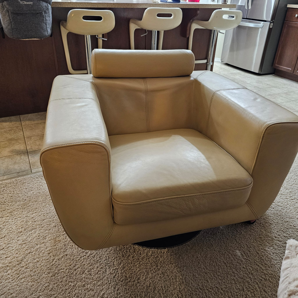 Beige Leather Swivel Accent Chair - photo 2