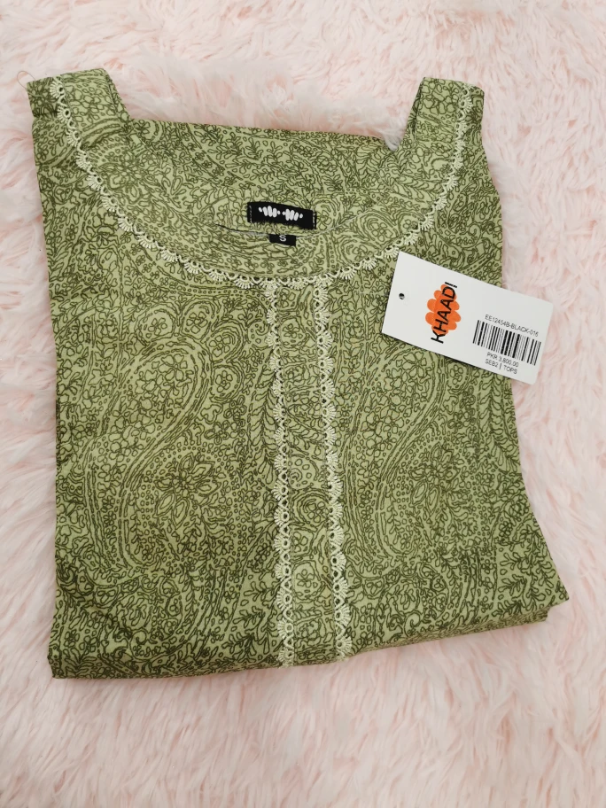 H-Haadi Women's Size Small Olive Green Paisley Print Kurti