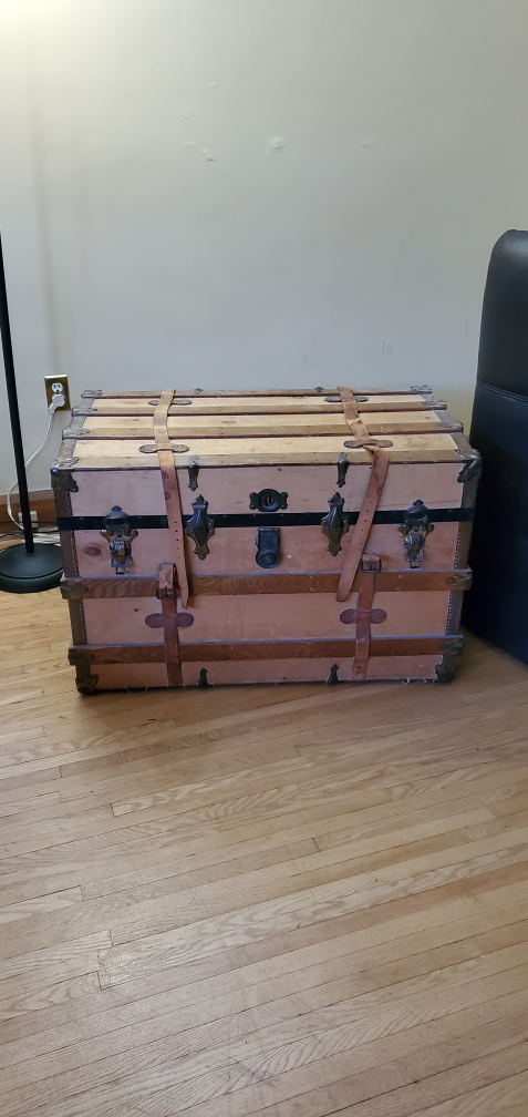Vintage Wooden Trunk with Leather Straps