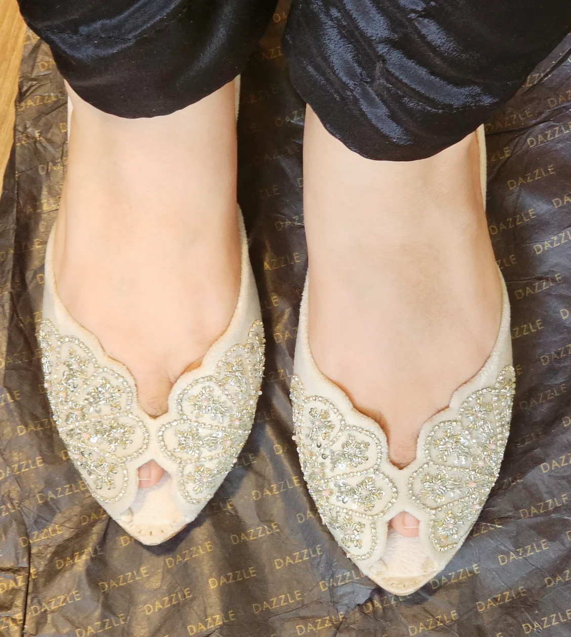 DAZZLE Embellished Peep-Toe Flats image indicator(4)
