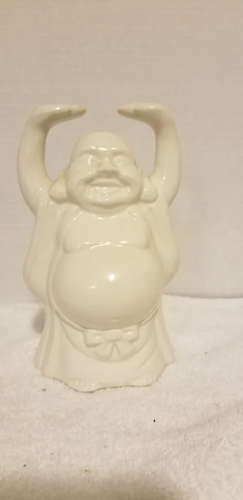 Laughing Buddha Figurine - White Ceramic Statue image indicator(5)