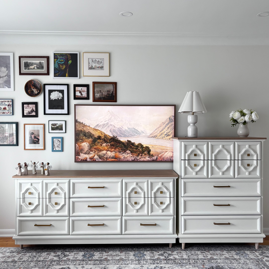 Bedroom Set - White Dresser, Two Nightstands, and Tall Chest