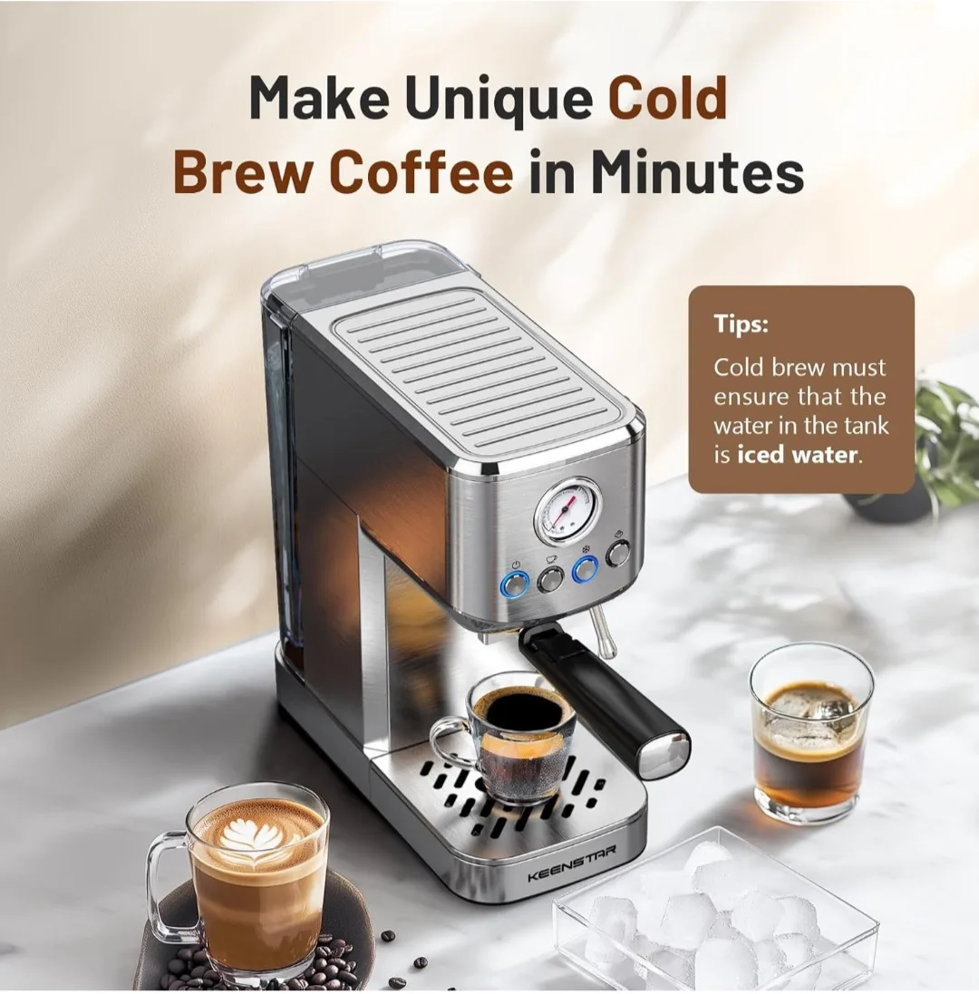 PROFESSIONAL ESPRESSO MACHINE, HOT or COLD BREW, 41oz Water Tank image indicator(2)