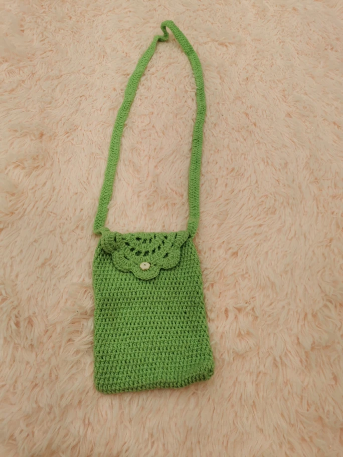 Handmade Crochet Shoulder Bag - Light Green
