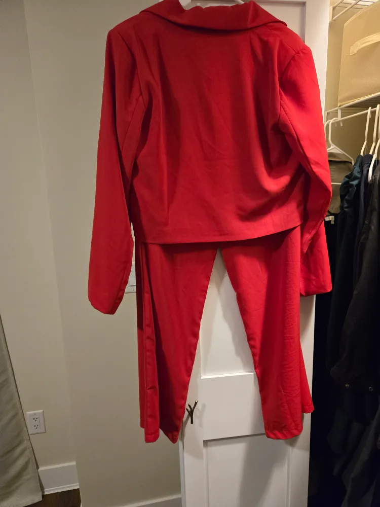 Red cropped blazer and pants set image indicator(2)