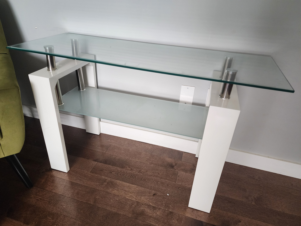 Glass Top Console Table with White Frame