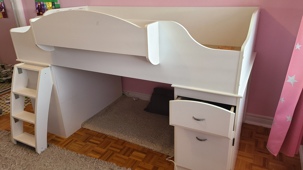 White Low Loft Bed with Storage and reading nook - photo 5