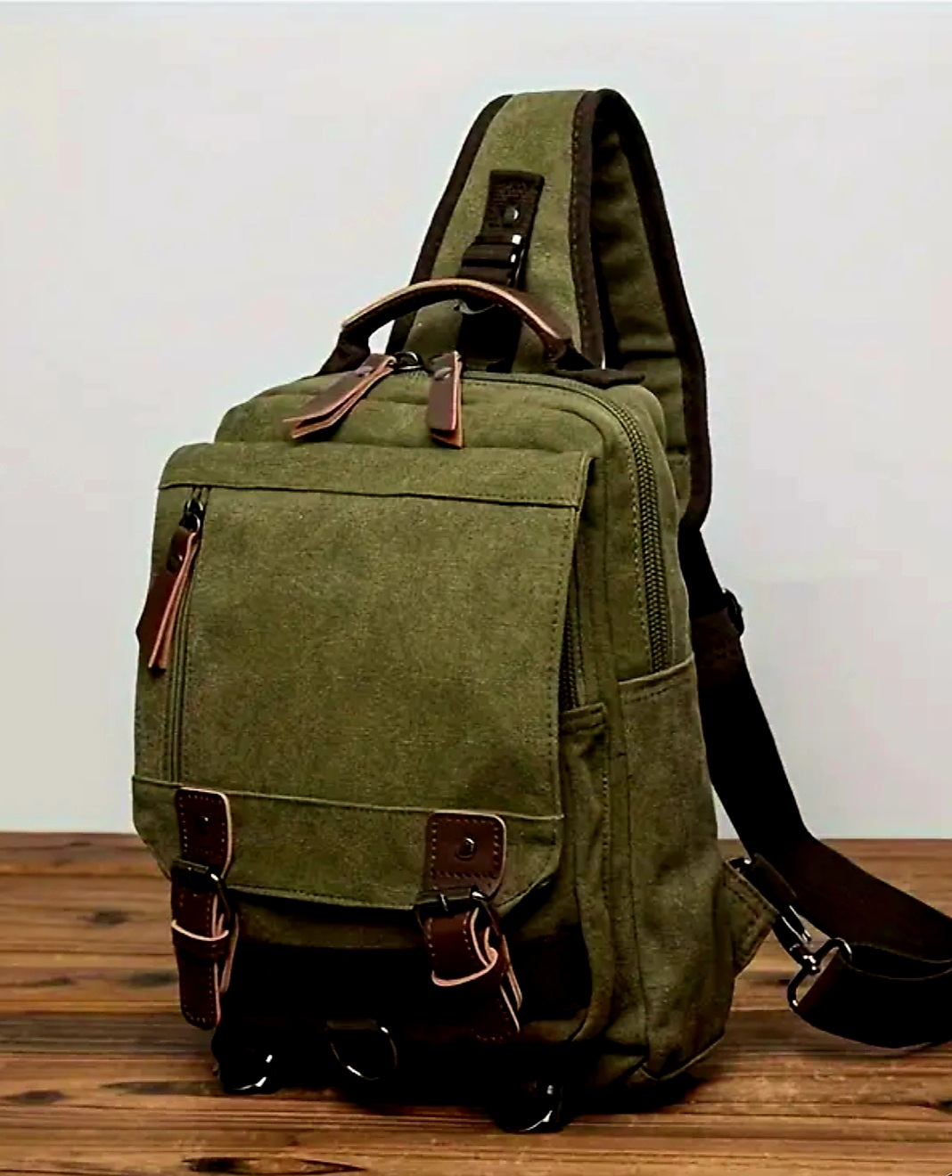 Brand New Olive Green Canvas Sling Backpack