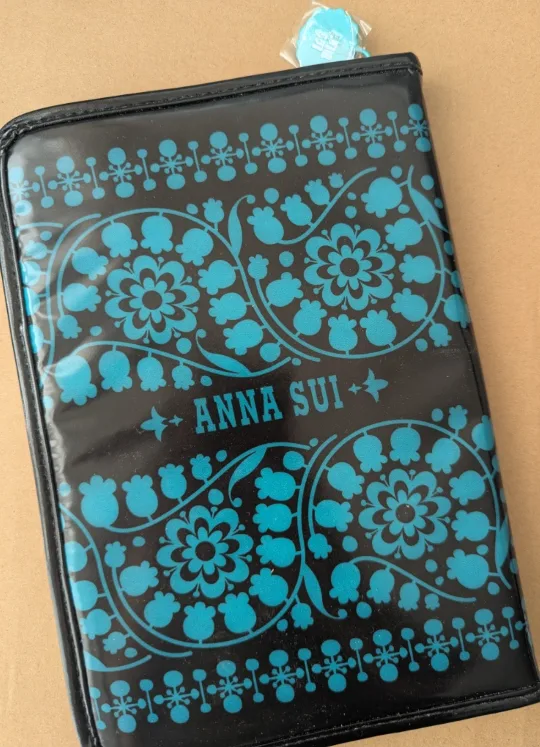 Anna Sui teal floral pattern small zippered travel binder image indicator(2)