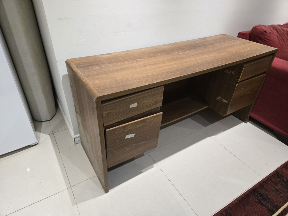 Used Wooden Desk with Drawers - photo 2