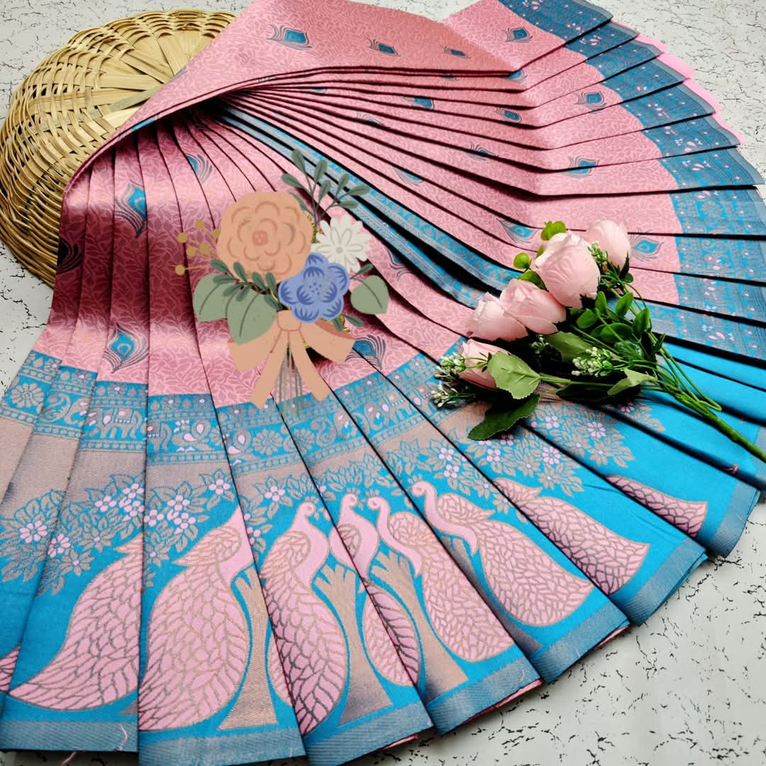 Beautiful Pink and Teal Peacock Saree