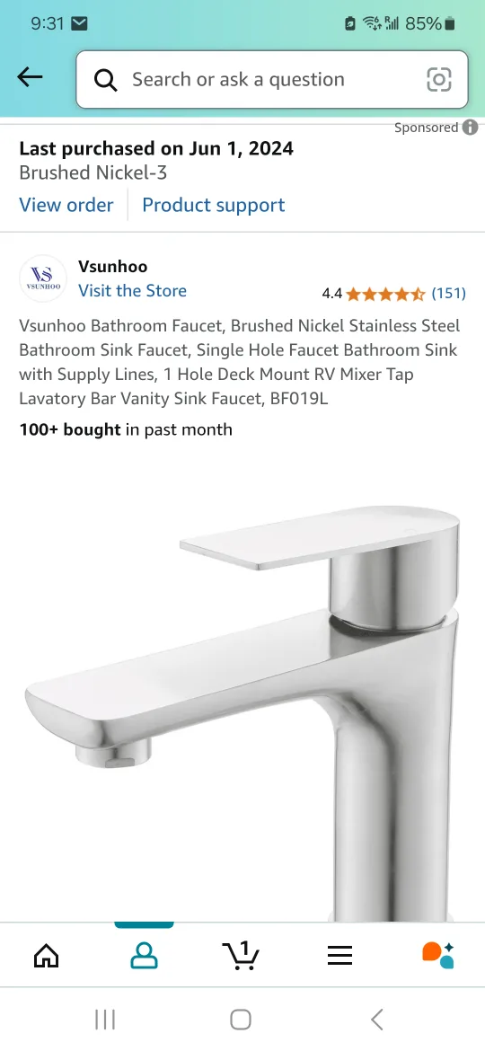 NEW IN BOX Brushed Nickel Single Hole Bathroom Faucet image indicator(4)