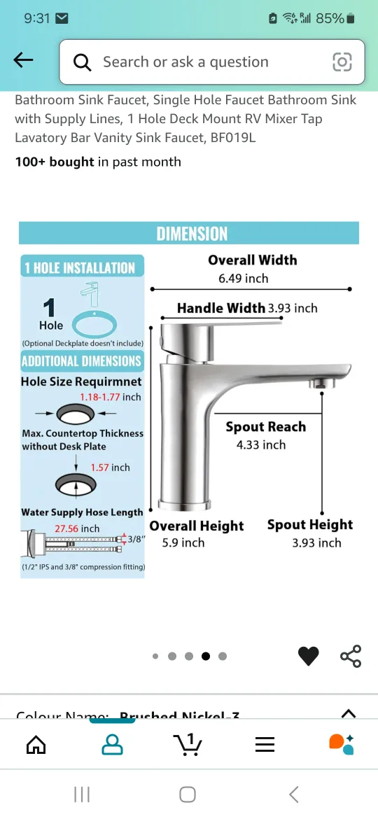 NEW IN BOX Brushed Nickel Single Hole Bathroom Faucet image indicator(5)