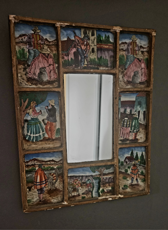 Vintage Hand-painted Mirror with South American Scenes