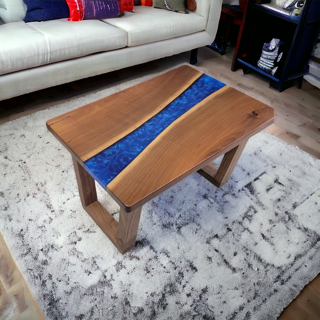 Unique Live Edge Walnut Coffee Table with Blue Resin Inlay