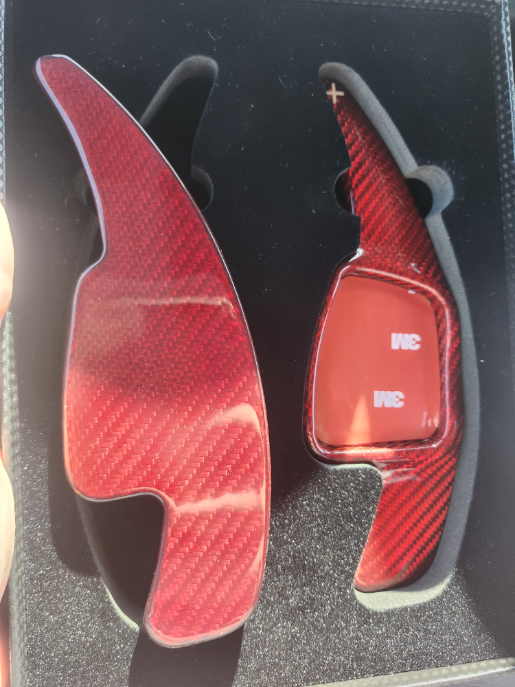 T-Carbon Red Carbon Fibre Steering Wheel Paddle Shifters - photo 2