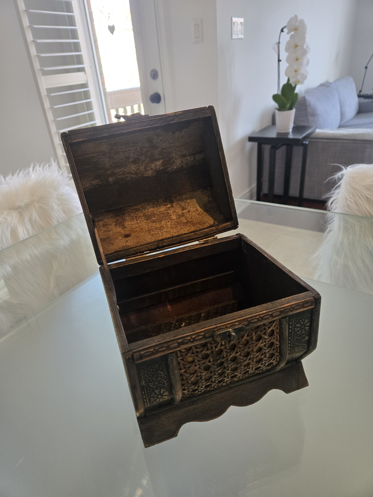Vintage Wooden Treasure Chest with Rattan Detail - photo 2