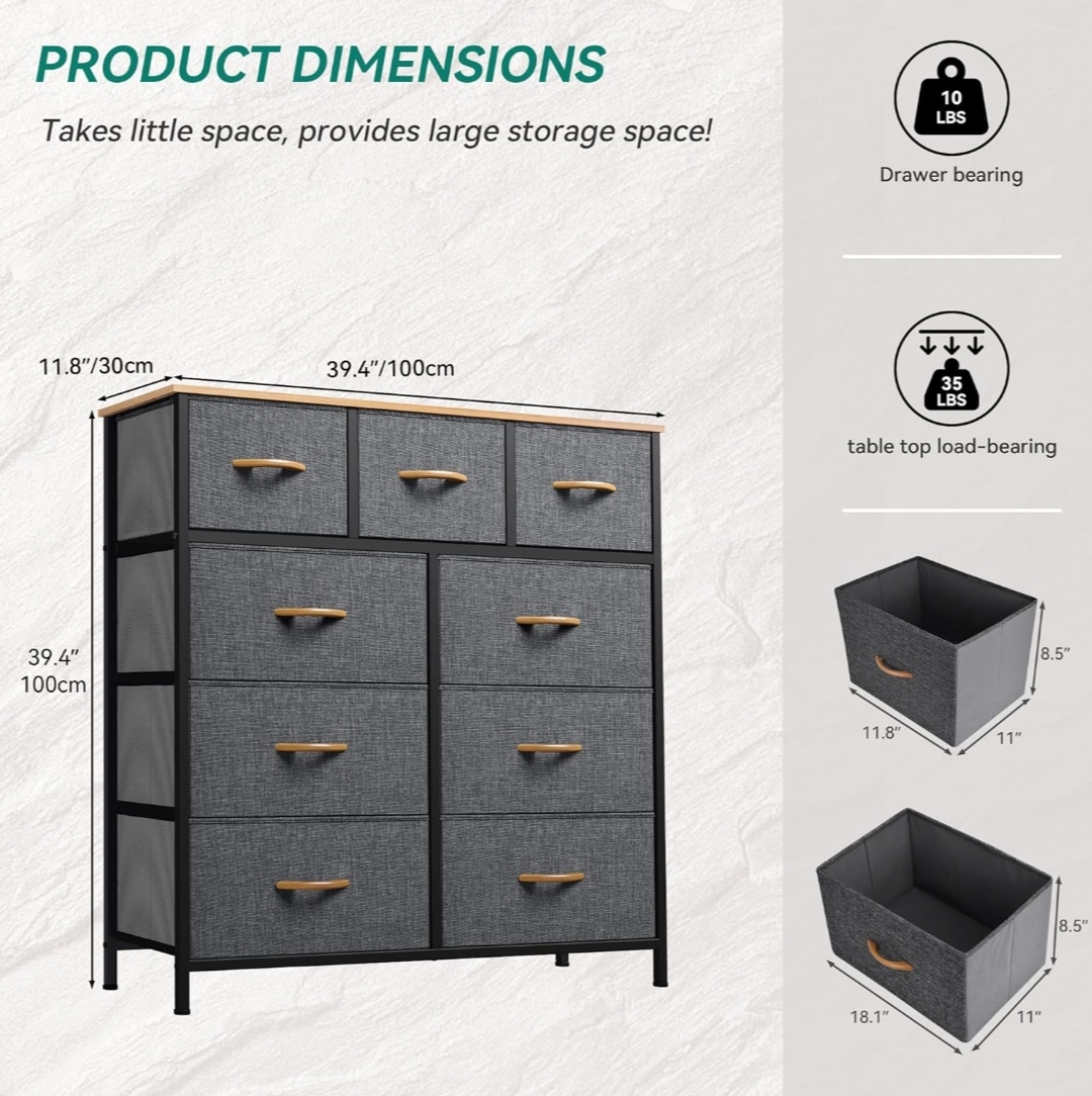 10-Drawer Fabric Chest of Drawers with Metal Frame 🧡 - photo 2
