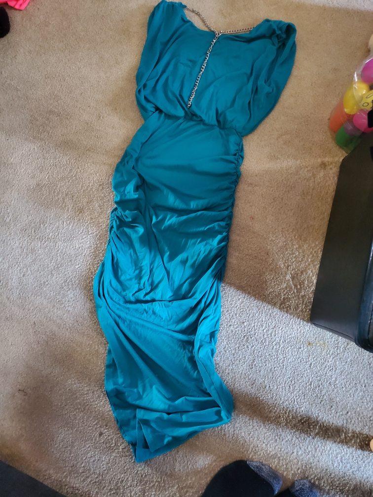 Teal Ruched Maxi Dress with Chain Detail - Size M - photo 2