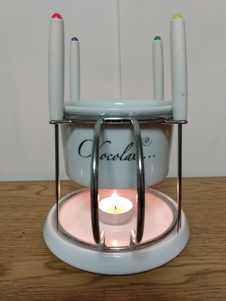 (New) Ceramic Chocolate Fondue Set with Four Forks image indicator(4)