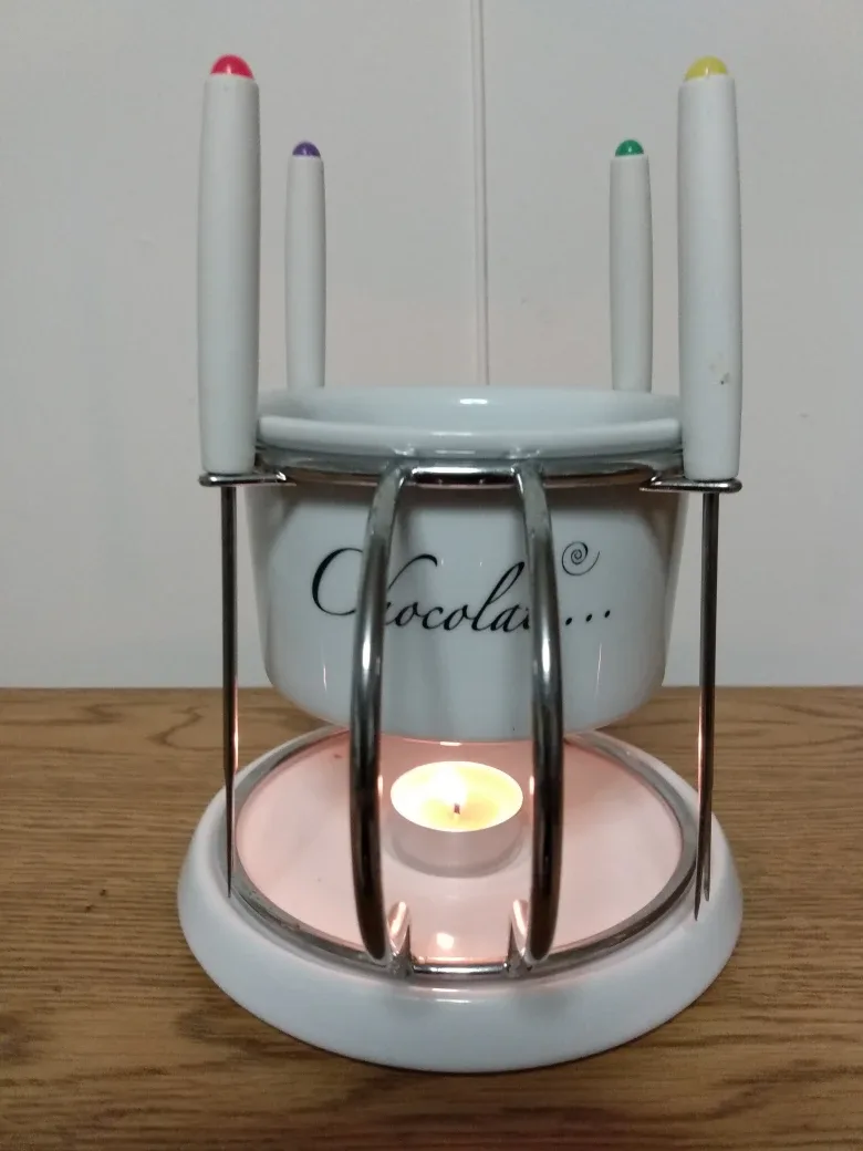 (New) Ceramic Chocolate Fondue Set with Four Forks image indicator(2)