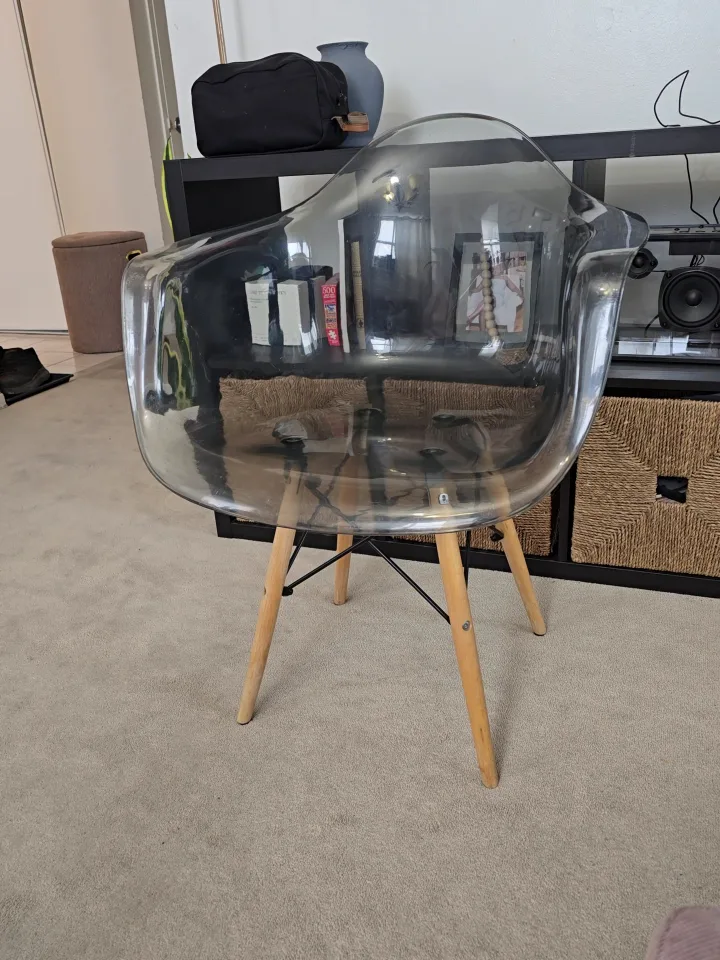 Smoked Grey Plastic Armchair with Wooden Legs image indicator(5)