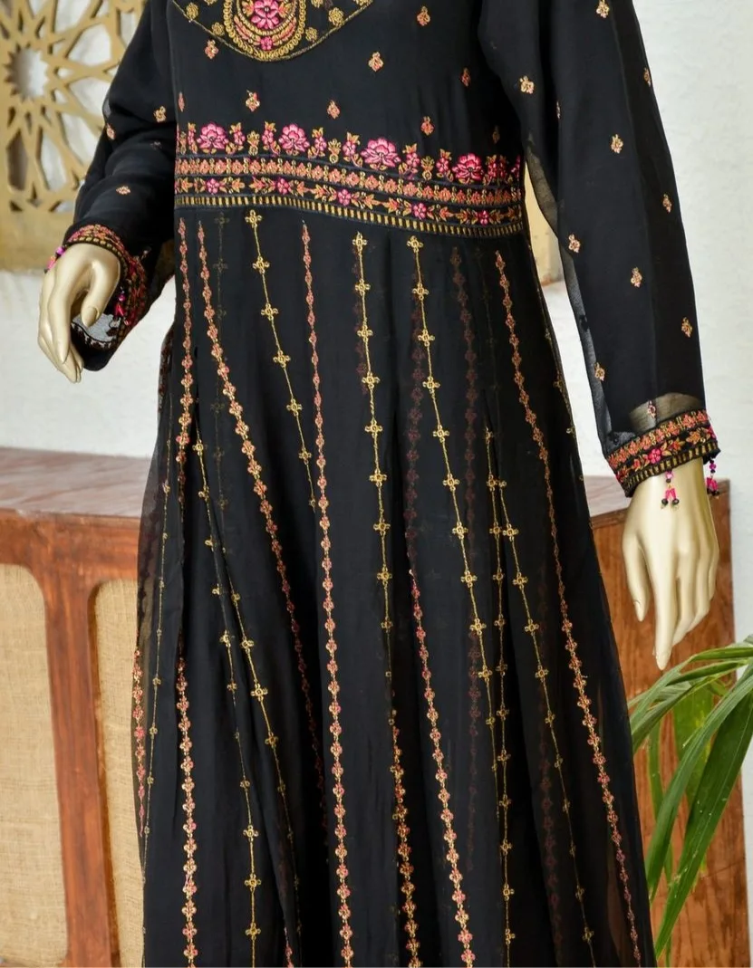 Elegant Black Embroidered Chiffon Anarkali Suit for Eid image indicator(2)
