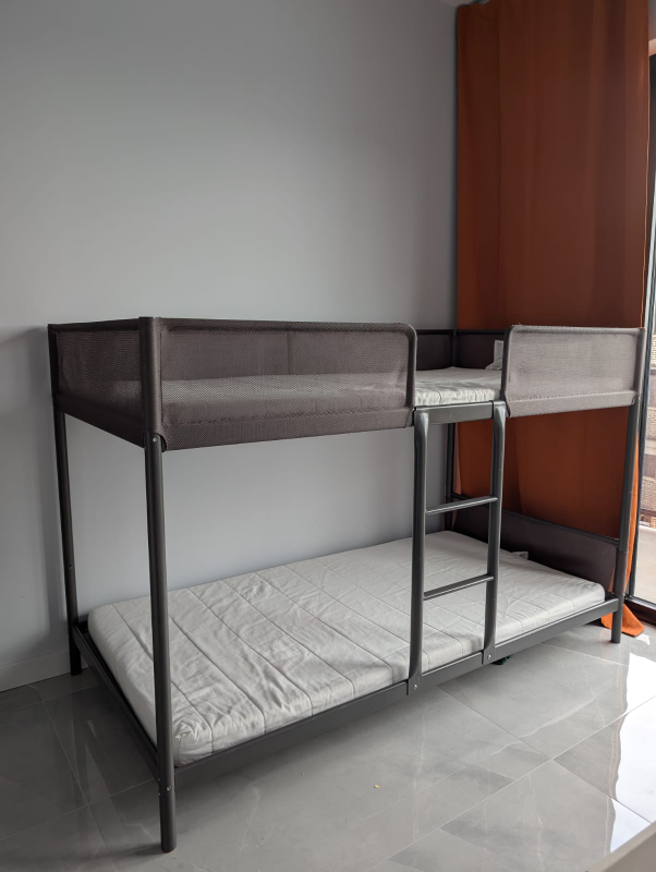 IKEA TUFFING Bunk Bed Frame, Dark Gray, Twin + Mattresses