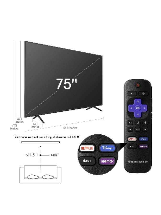 Hisense 75" Clase 4K UHD LED Roku Smart TV HDR 75R6E1 - photo 3