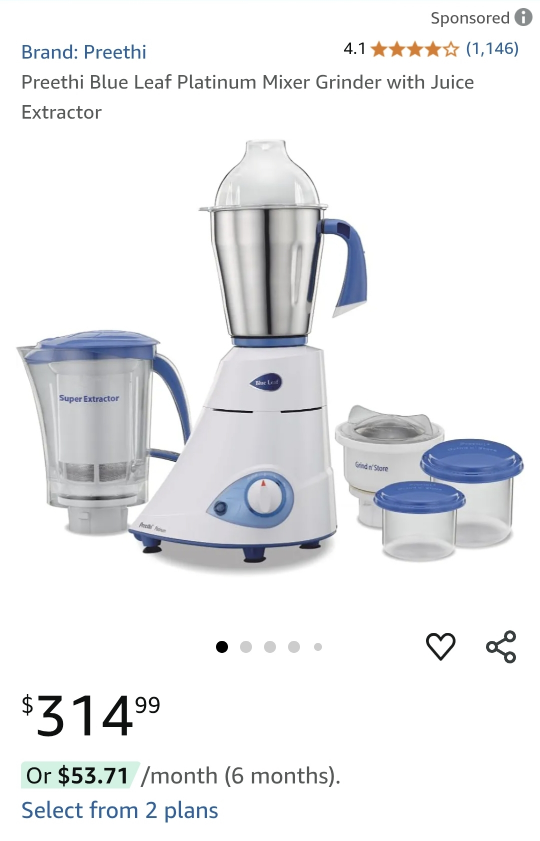Preethi Blue Leaf Platinum Mixer Grinder with Juice Extractor - photo 3