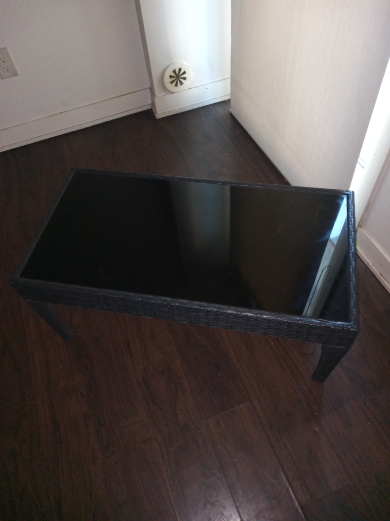 Black Wicker Coffee Table with Glass Top - photo 3