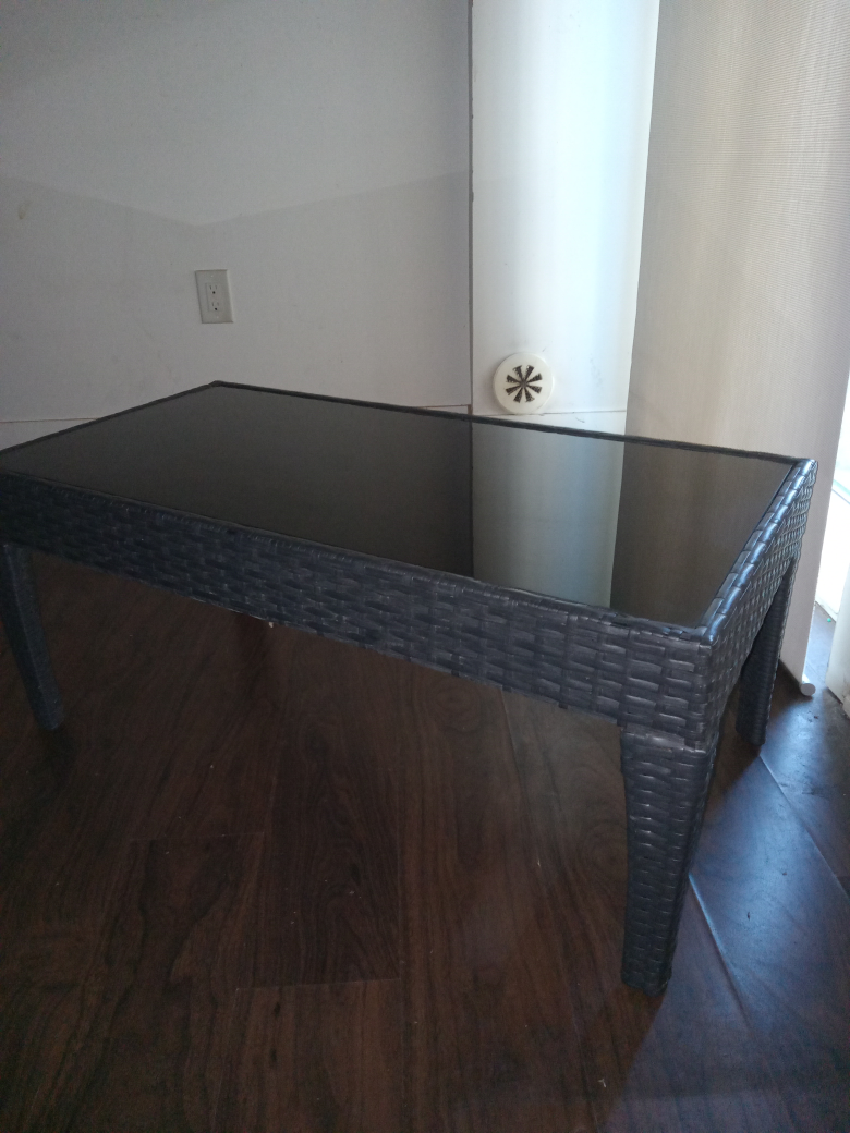 Black Wicker Coffee Table with Glass Top - photo 4