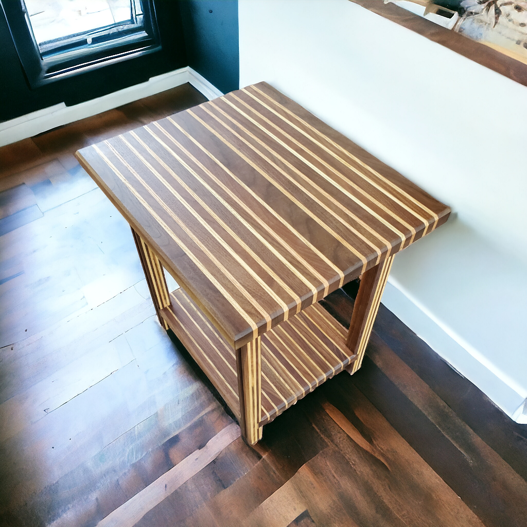 Striped Wood End Table - photo 3