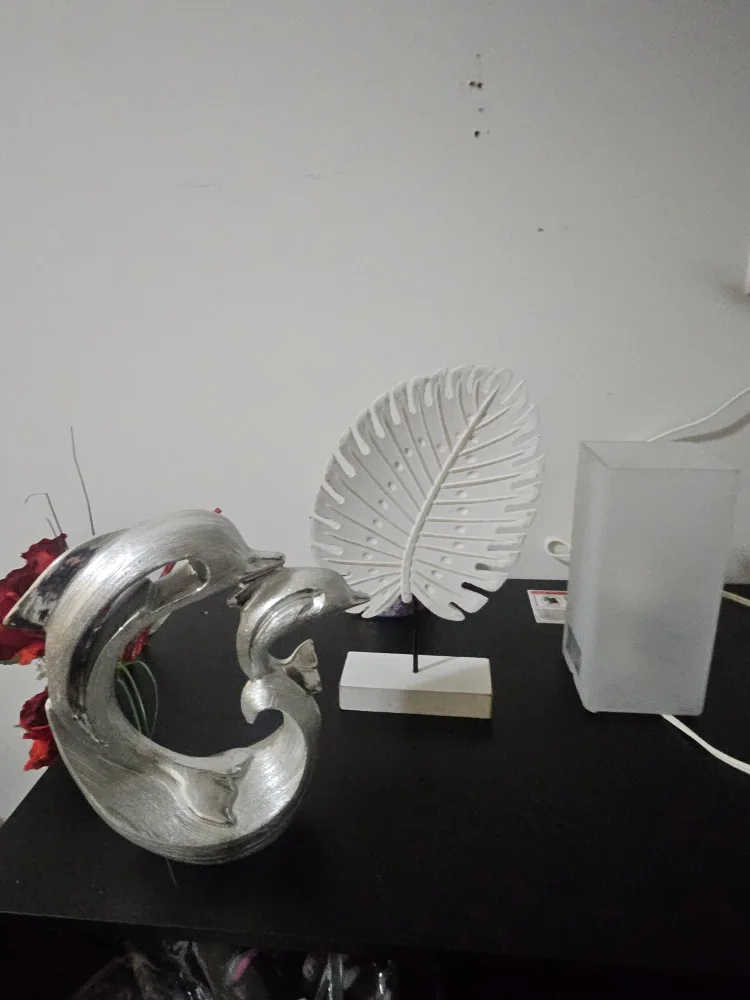 Silver Dolphin Figurine and White Leaf Decor image indicator(4)
