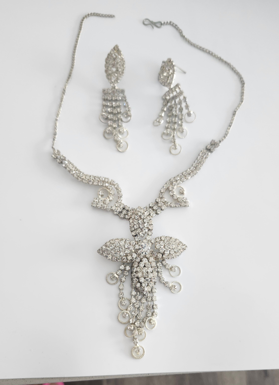 Rhinestone Necklace and Earrings Set