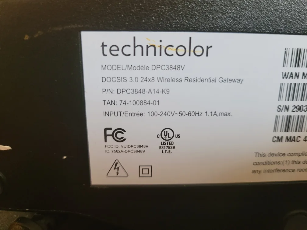 Technicolor DPC3848V DOCSIS 3.0 Wireless Residential Gateway image indicator(4)