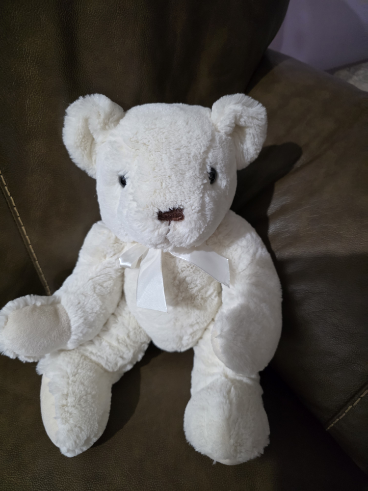 Adorable White Plush Teddy Bear with Satin Bow