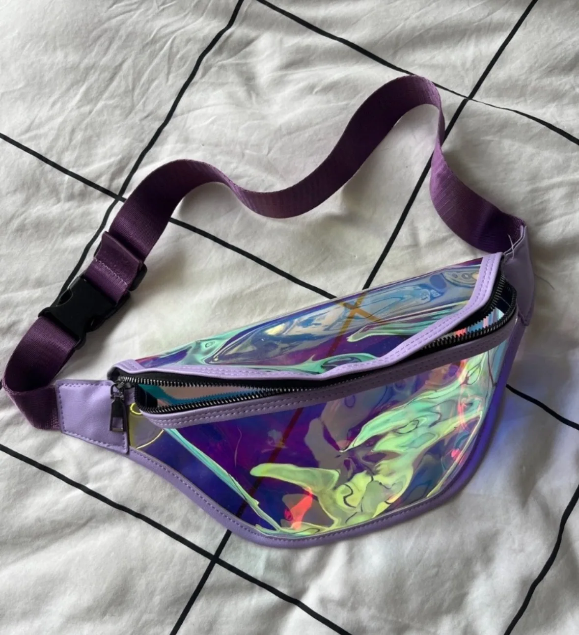 Purple Holographic 80’s metallic bum bag thumbnail