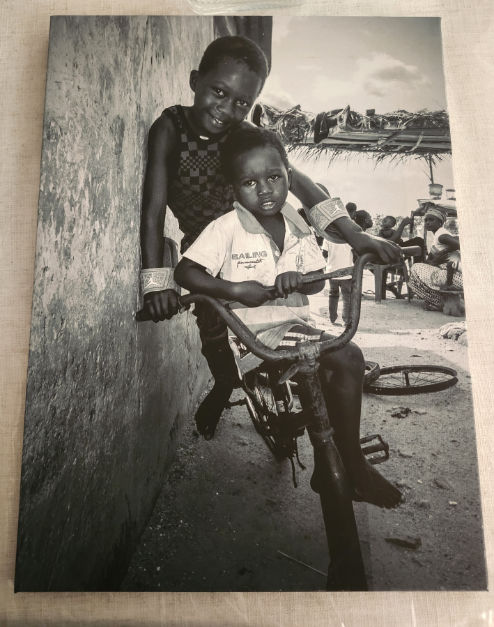 Black and White Canvas Print of Children on Bicycle