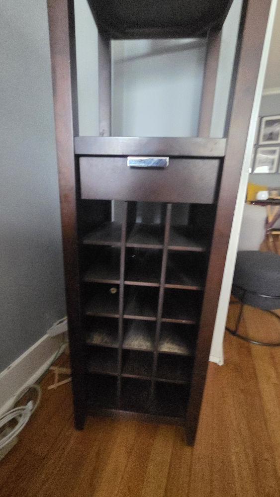 Dark Wood Wine Rack with Glass Storage