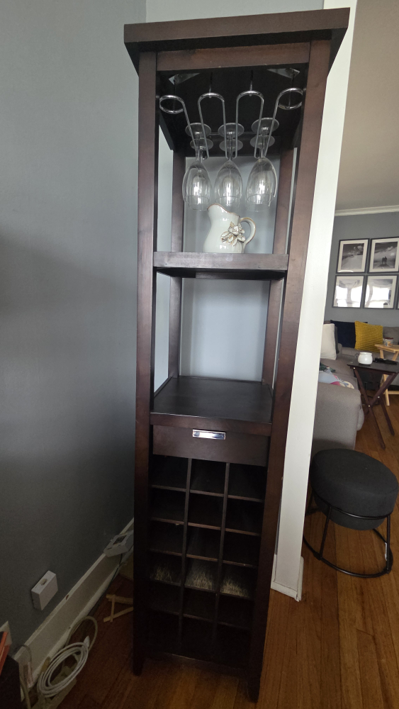 Dark Wood Wine Rack with Glass Storage - photo 2