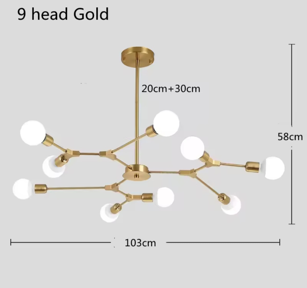 9-Head Gold Chandelier