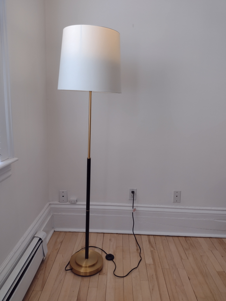 Gold and Black Floor Lamp with White Shade