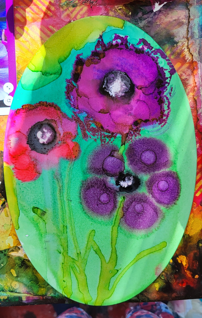 Set of Five Unique Alcohol Ink Flower Paintings - photo 2