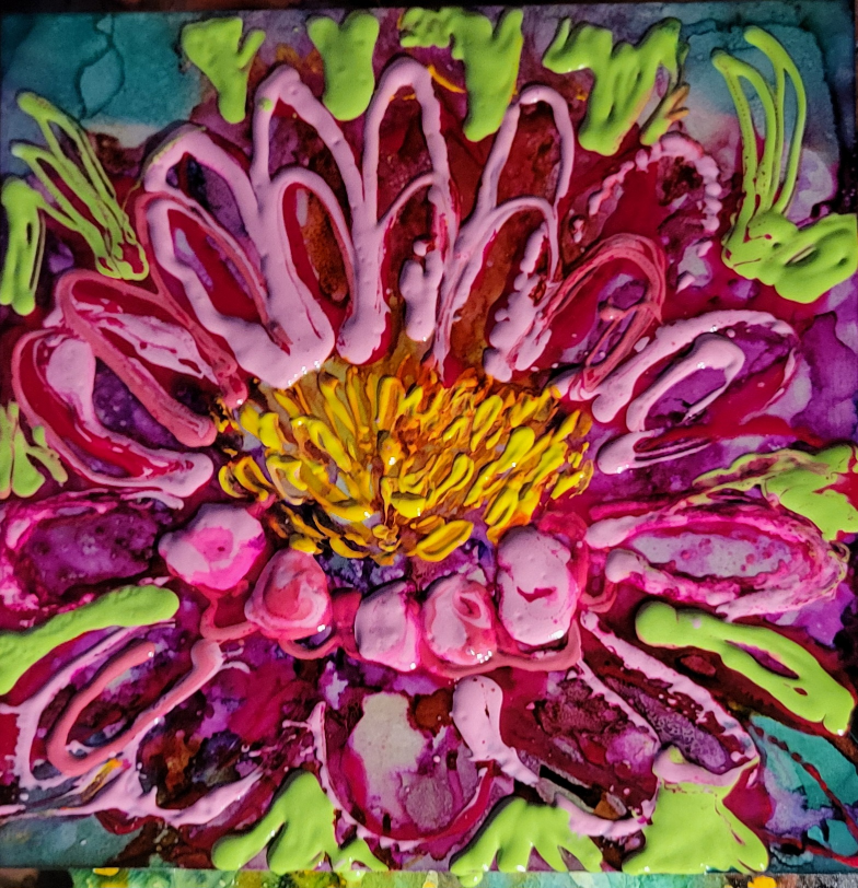 Set of Five Unique Alcohol Ink Flower Paintings - photo 3