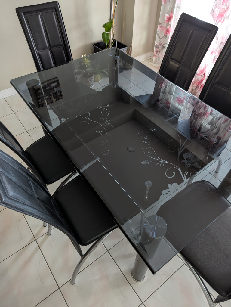 Glass Dining Table Set with 6 Black Chairs - photo 2