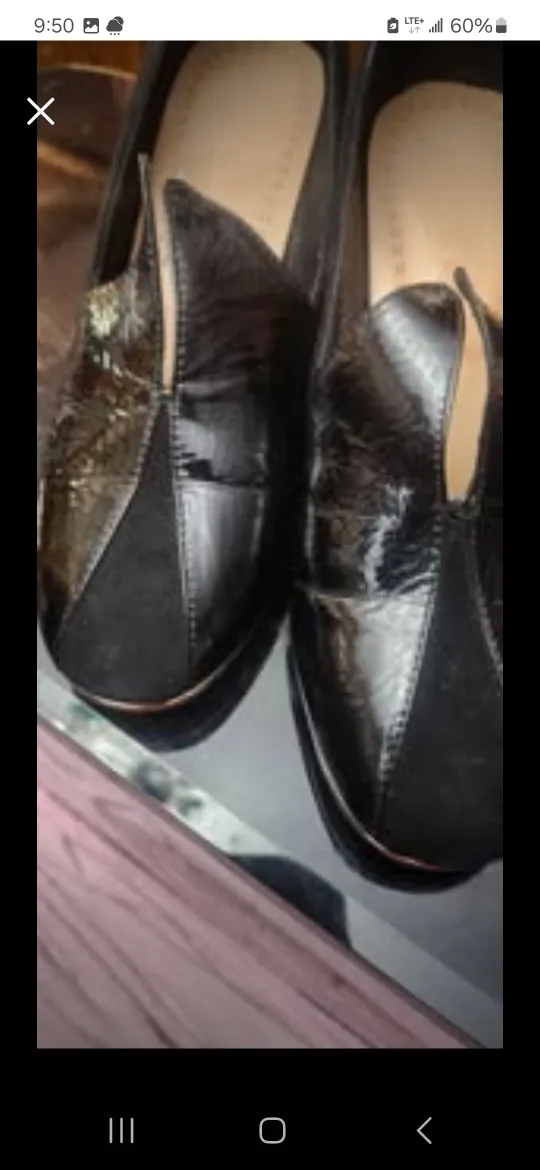 Black Leather Block Heel Shoes - Size 37 thumbnail