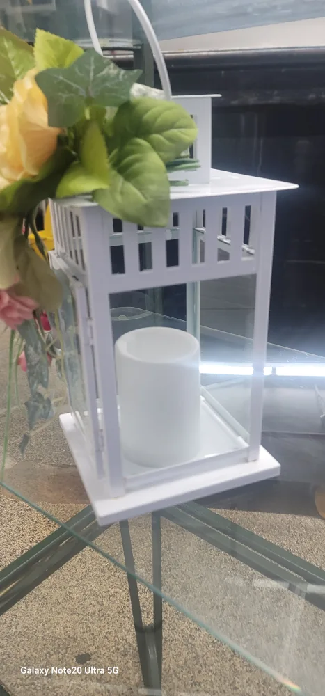 White Metal Lantern with LED Candle image indicator(2)