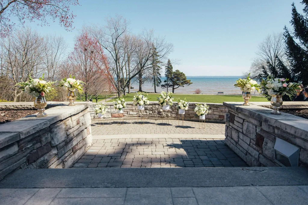 6 Gold Metal Plant Stands with Blue Planters image indicator(6)