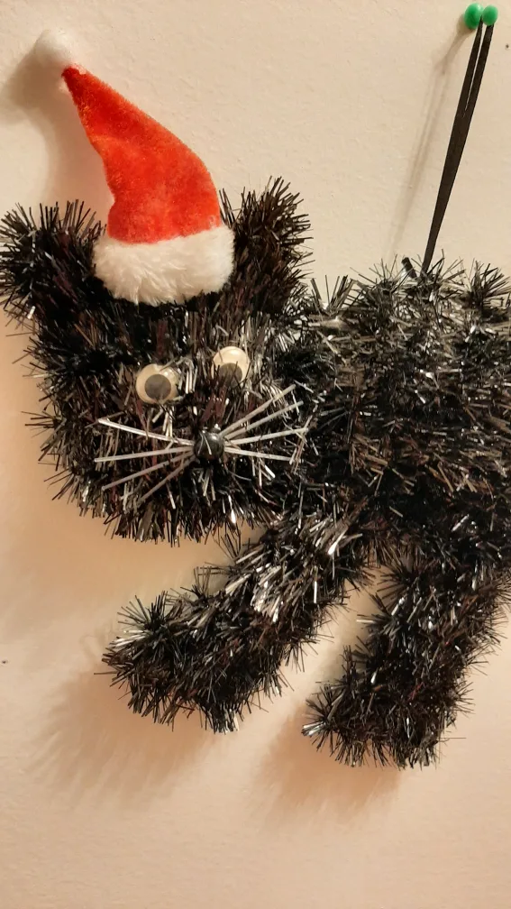 Black tinsel cat Christmas ornament image indicator(2)